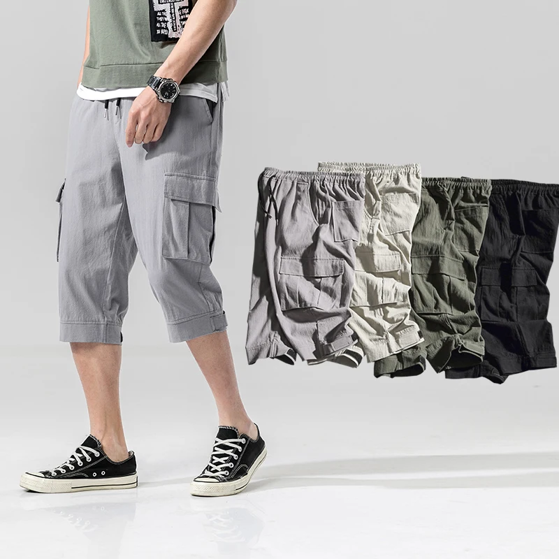 Мужские летние грузовые шорты брендовые Новые однотонные, до колена х/б мужские шорты льняные дышащие повседневные короткие брюки плюс размер 5XL