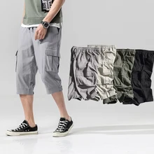 Мужские летние грузовые шорты брендовые Новые однотонные, до колена х/б мужские шорты льняные дышащие повседневные короткие брюки плюс размер 5XL