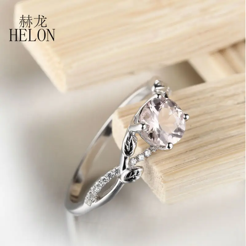 Кольцо HELON из стерлингового серебра 925, сертифицированное, круглое, 6 мм, 0.8ct, морганит, натуральный бриллиант, обручальное кольцо для женщин, модное, тонкое кольцо