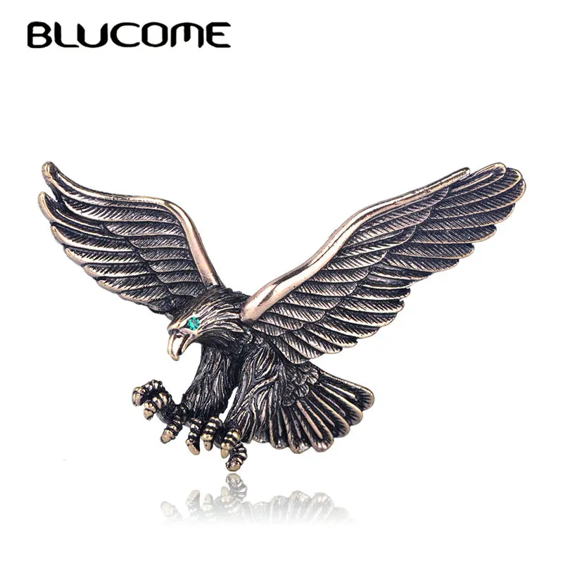 

Blucome Vintage Antique Silver Color Jewelry Flying Eagle Brooch Men Boys Suit Scarf Accessories Bird Pins Birthday Party Gift