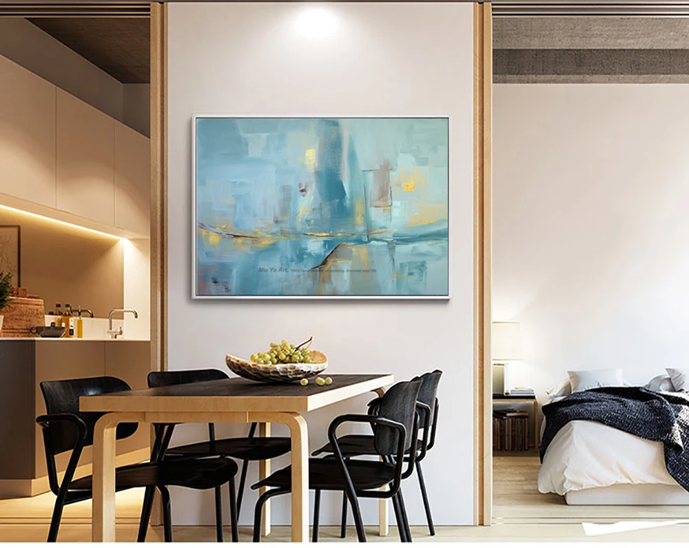 

Abstract modern canvas wall handmade contemporary famous artist blue seascape oil painting on canvas for living room decoration