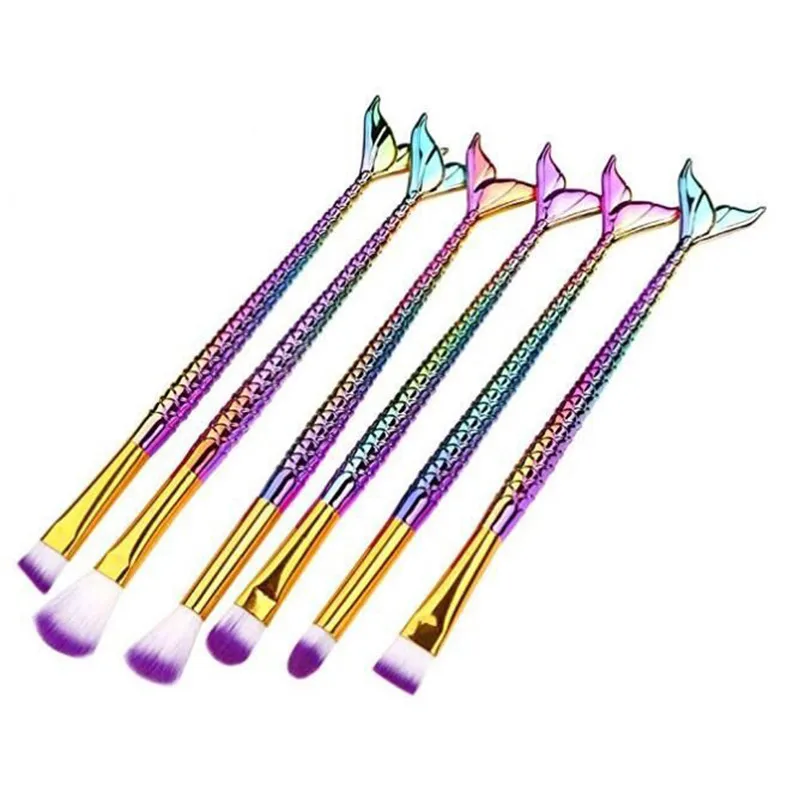 

6Pcs Fish Tail Rainbow Makeup Brushes Kit Beauty Amazing Hair Mermaid Brush Set Make Up Cosmetics Eyeshadow Eyebrow Brush