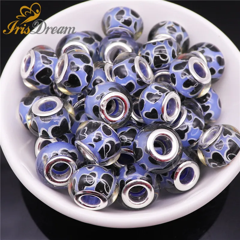 

10pcs Wholesale Heart Glass Resin Beads Fit For Pandora Bracelet Bangle Women European Bead Chain Necklace for Jewelry Making