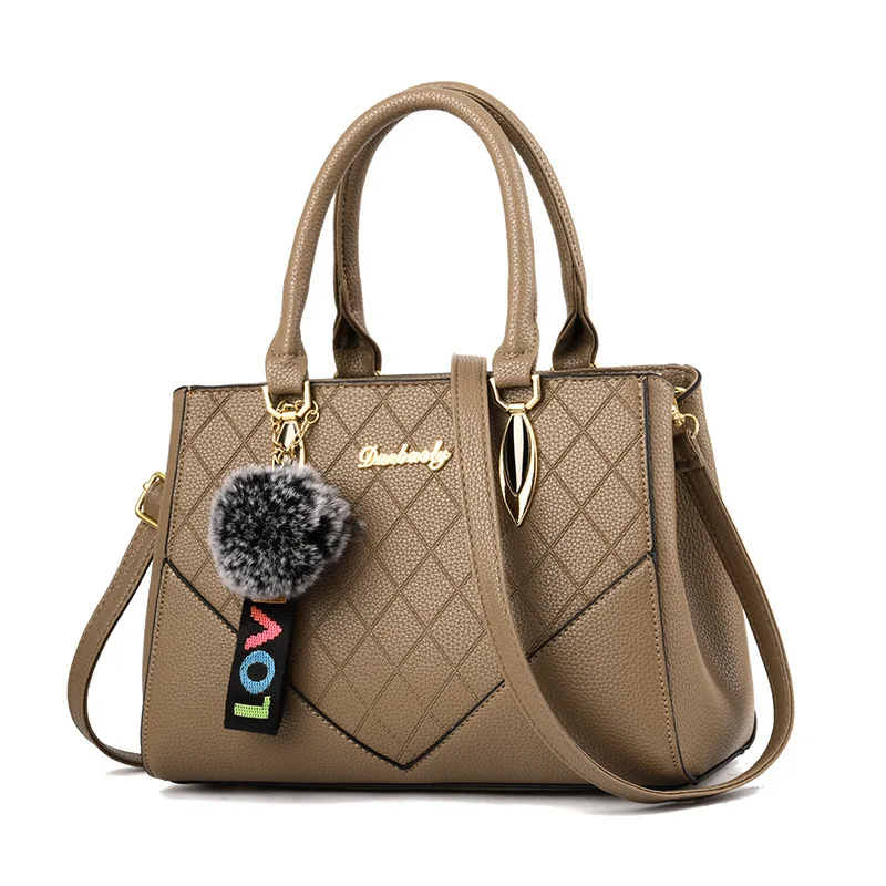 

2019 Fashion Embossed Plaid hairball strap lady handbag shopping high quality Pu Leather women shoulder crossbody bag Sac a Main