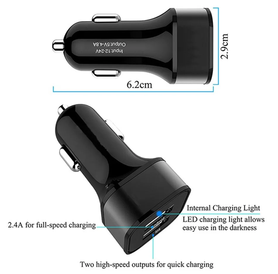 !ACCZEE Dual USB Car Charger For iPhone X 7 8 iPad Samsung Galaxy S7S6 Xiaomi Redmi 4 Unviersal Mobile Phone Adapter Car Black (2)
