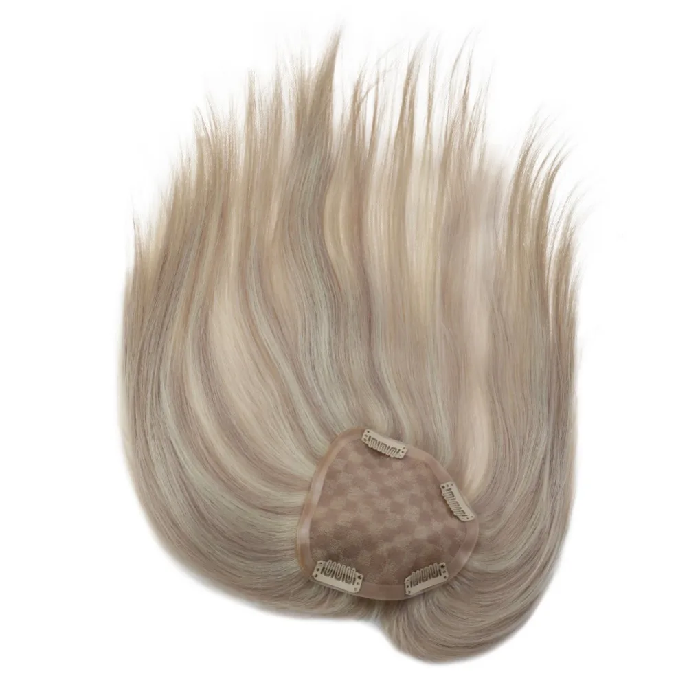 Full Shine Hair Toppers 13*13 cm Machine Made Remy  #18p613 Blonde Clip in Hair Top Piece Toupee Without Bangs Hidden Hair Piece