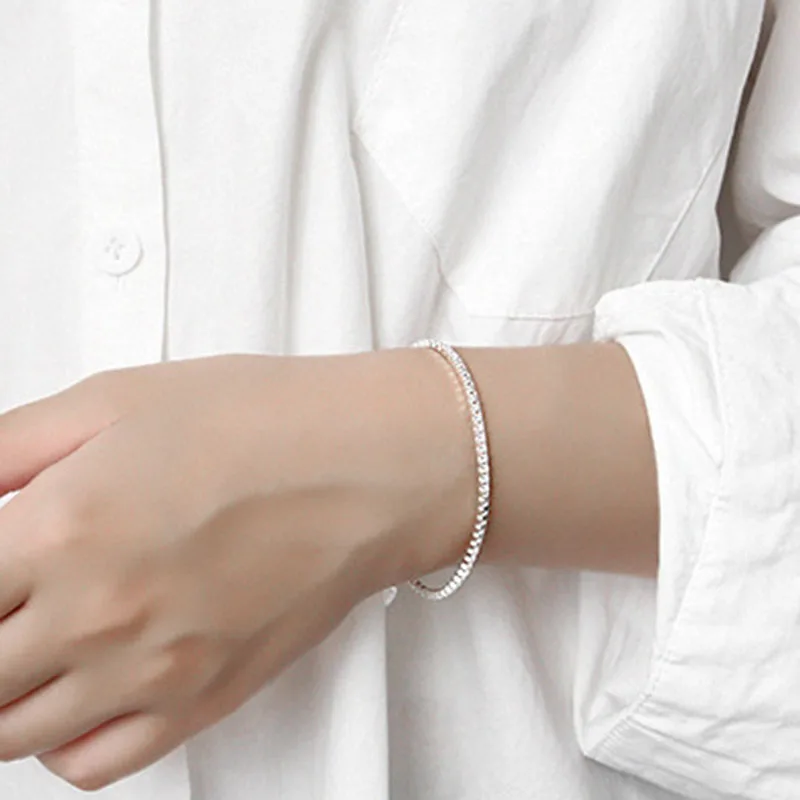 925 пробы, серебряный браслет, простой квадратный браслет, винтажный браслет, регулируемый, хорошее ювелирное изделие для женщин WDB014 - Цвет камня: silver