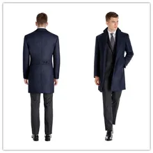 Neue Ankunft winter Classic Männer Langen 2 tasten mit gürtel zurück dunkelblau kaschmir maßgeschneiderte herren topcoat
