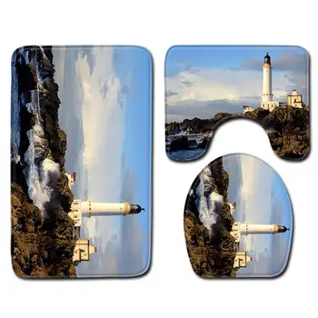 

Nordic 3D Seascape Toilet Bath Mat Carpet Rug Sets Bathroom Shower Room Carpets Flannel Anti Slip 3 Pieces Bath Mat Sets