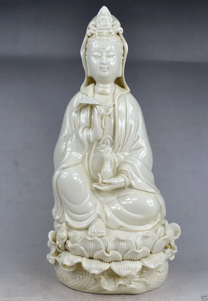 Exquisite China Dehua White Porcelain Kwan Yin Sitting on Lotus Big