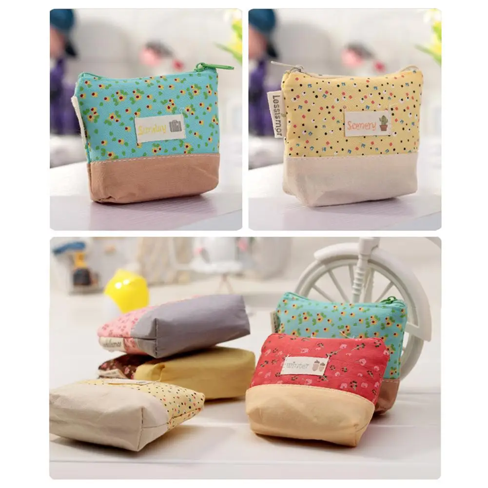 Canvas Cash Coin Purse,Cute Bunny Rabbit In Grass Print Make Up Bag Zipper Small Purse Wallets