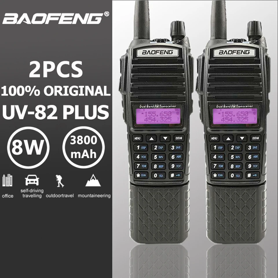 2 шт Baofeng UV-82 Plus Walkie Talkie 3800 мАч длинный режим ожидания двойной PTT двухдиапазонный двухсторонний радио UV82 Walky Talky трансивер UV 82