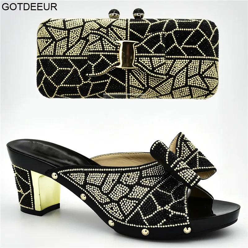 

New Arrival Sales In Women Matching Shoes and Bag Sets Decorated with Rhinestone Slip on Women Wedding Shoes High Heels Pumps