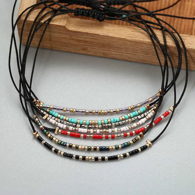 

New Hot Selling Tiny Beads Bracelet For Women Colorful Simple Wire Adjustable Bracelet Gift For Friend Wholesale