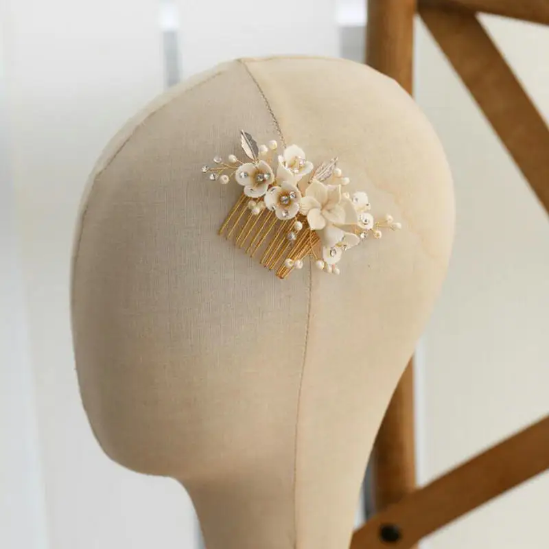 Шикарный жемчуг цветок расческа для волос золотого цвета лист невесты гребень для волос для невесты свадебная прическа аксессуары