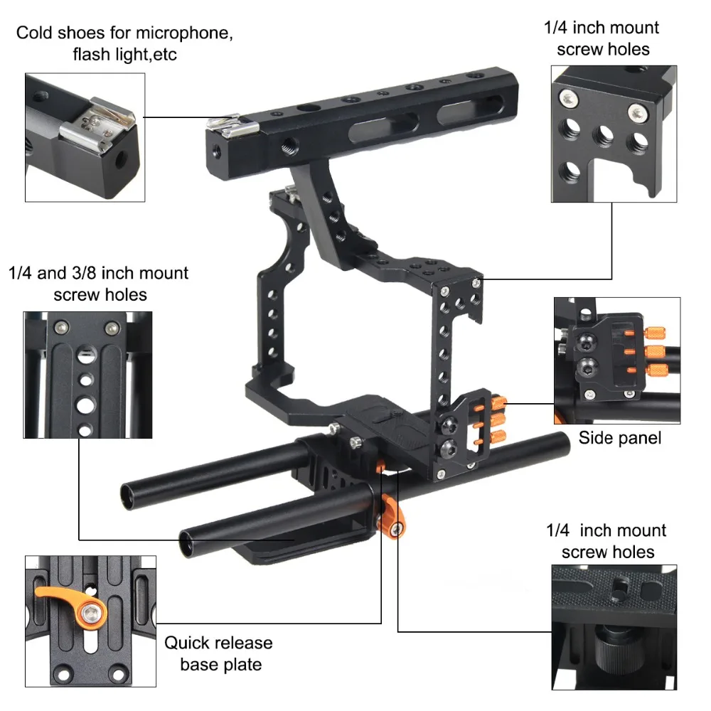 Best Camera Cage Rig Stabilizer Protector with Top Handle Base Rods for BMCC Camera to Mount Photographic Accessories 4