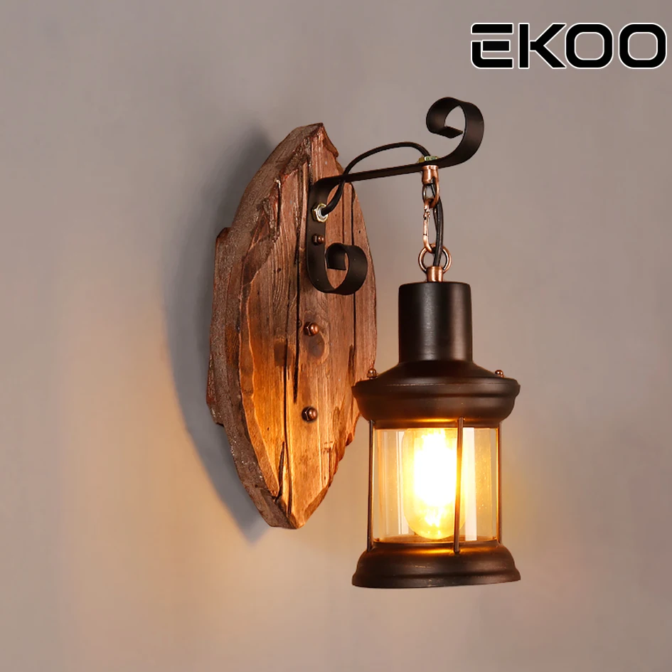 EKOO E27 форма листа Ретро промышленный деревенский стиль фонарь настенный