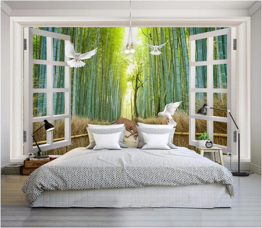 

Custom mural 3d wallpaper Bamboo forest dove elk scenery painting picture 3d wall murals wallpaper for living room walls 3 d