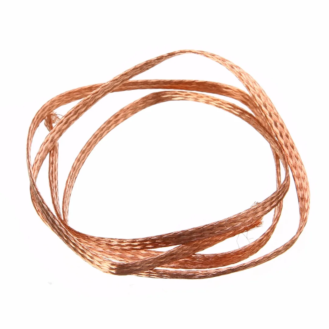 1m 3.3ft Length Flat Pure Copper Braid High Flexibility 6mm Width Cable Bare Copper Braid Wire Connect Ground Lead