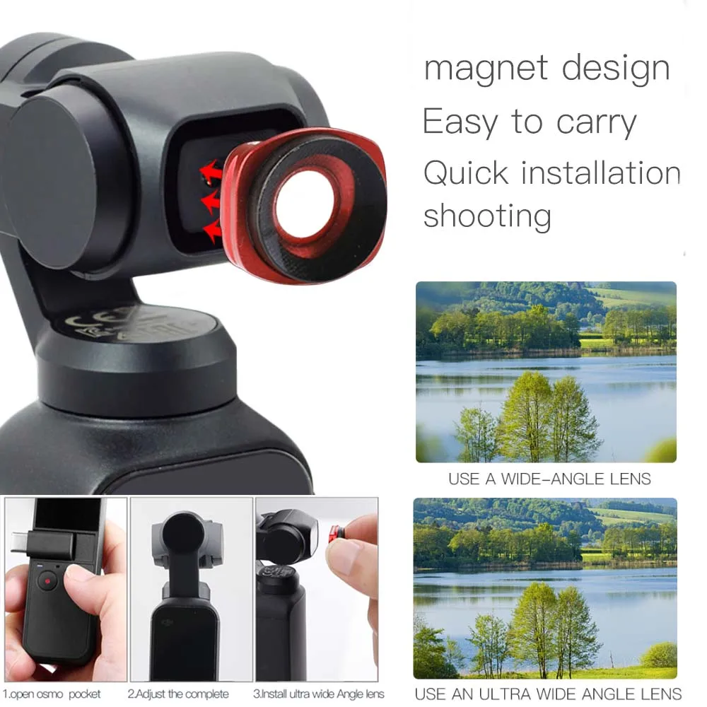 

JINSERTA Ultra Wide-angle Lens for DJI Osmo Pocket, Professional HD Magnetic Structure Lens for Osmo Pocket Accessories