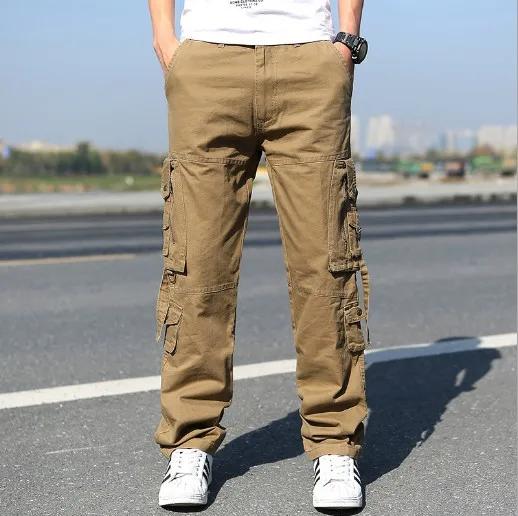 Хаки Modis брюки-карго Для мужчин Повседневное свободные прямые карман Pantalon Homme военные брюки хлопчатобумажные однотонные брюки Для мужчин плюс Размеры XL5004 - Цвет: Хаки