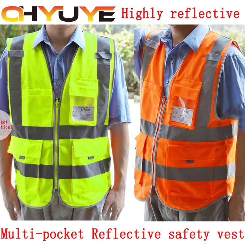 Multi pocket Reflective safety vest construction work safety clothing