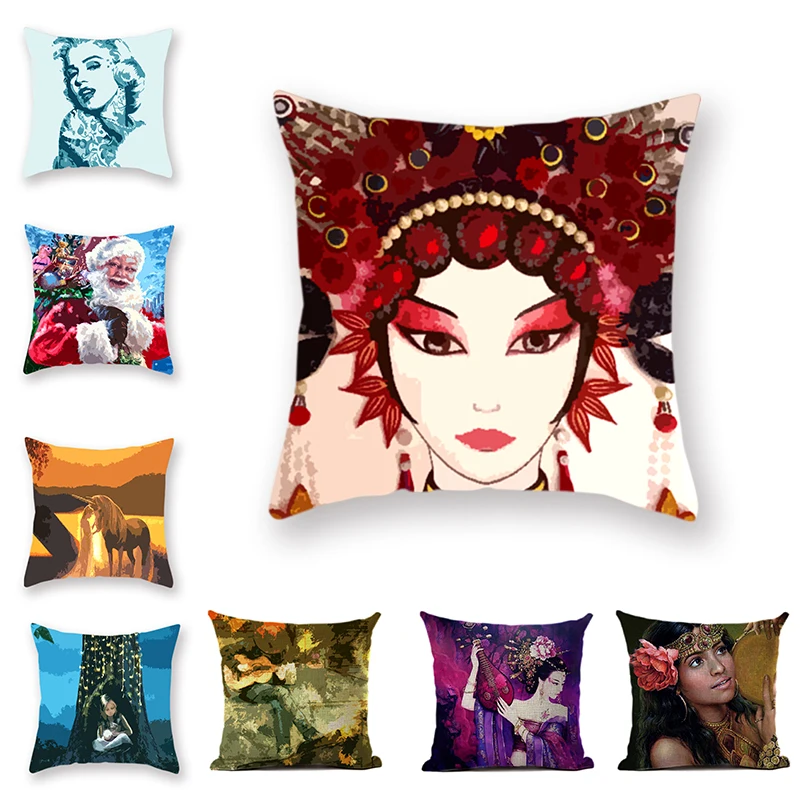 

Nordic Girl and Dog Watercolor Pillowcase National Opera Avatar Monroe Star Mat Cushion Set Santa Claus Holiday Gift18inx18in