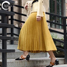 Ordeeson Органы зимние длинные юбки для Для женщин плиссированные юбки Для женщин s Высокая Талия черная замша юбка осень Мода г. однотонные белые