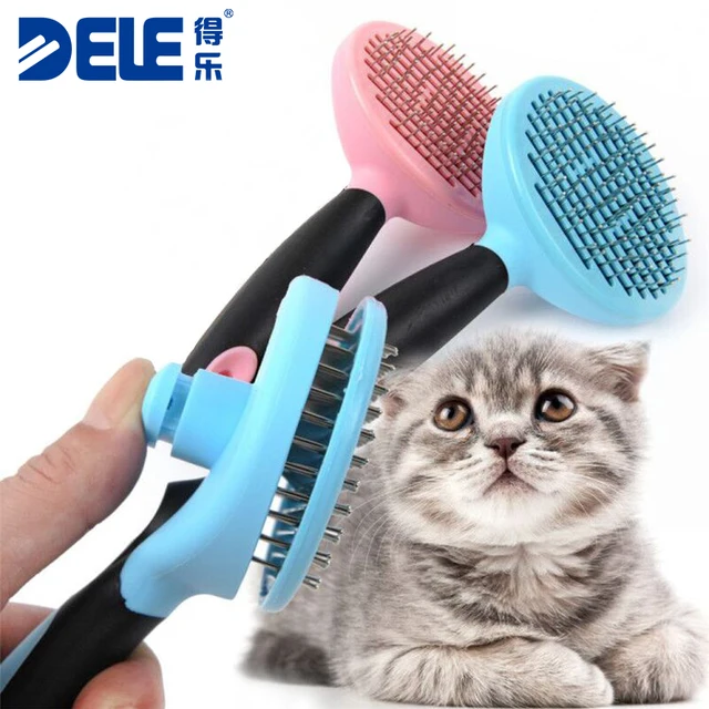Hoopet Pet Dog Cat Self Cleaning Hair Brush Round Head Stainless Steel Pins Soft Touch Dog Hair Remover Deshedding Comb M006