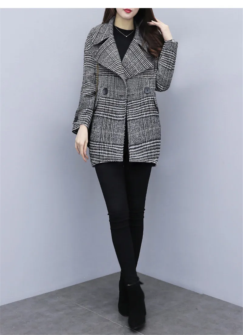 Весенне-осеннее женское модное корейское шерстяное пальто в клетку с рисунком "гусиная лапка", свободное винтажное серое пальто, пиджаки X630