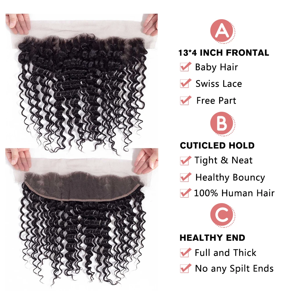 LS Hair Malaysian Deep Wave Hair Extension Ear To Ear Lace Frontal With Baby Hair Pre Plucked Closure Remy Human Hair