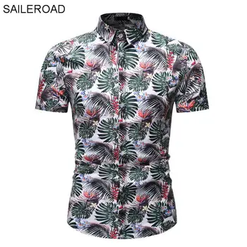 

SAILEROAD 2019 Beach Shirts Hawaiian Men Summer Shirt Slim Fit Men's Floral Shirt Palm Tree Print Blouse Camisa Hawaiana Hombre