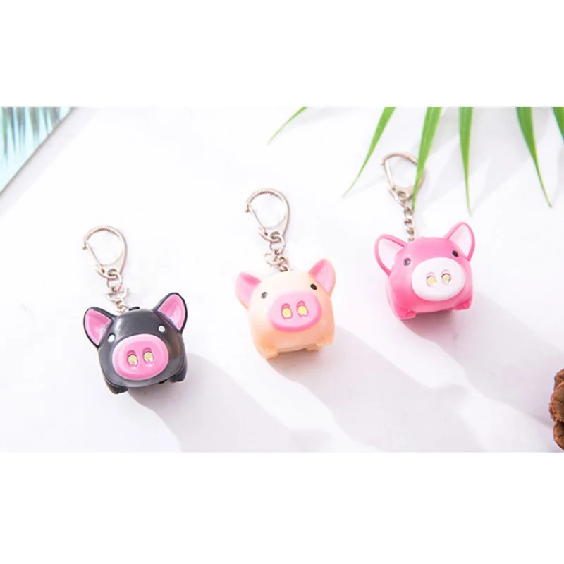 

New 3 Colors Cute Pig Led Keychains Flashlight Sound Rings Creative Kids Toys Pig Cartoon Sound Light Keychains Child Gift
