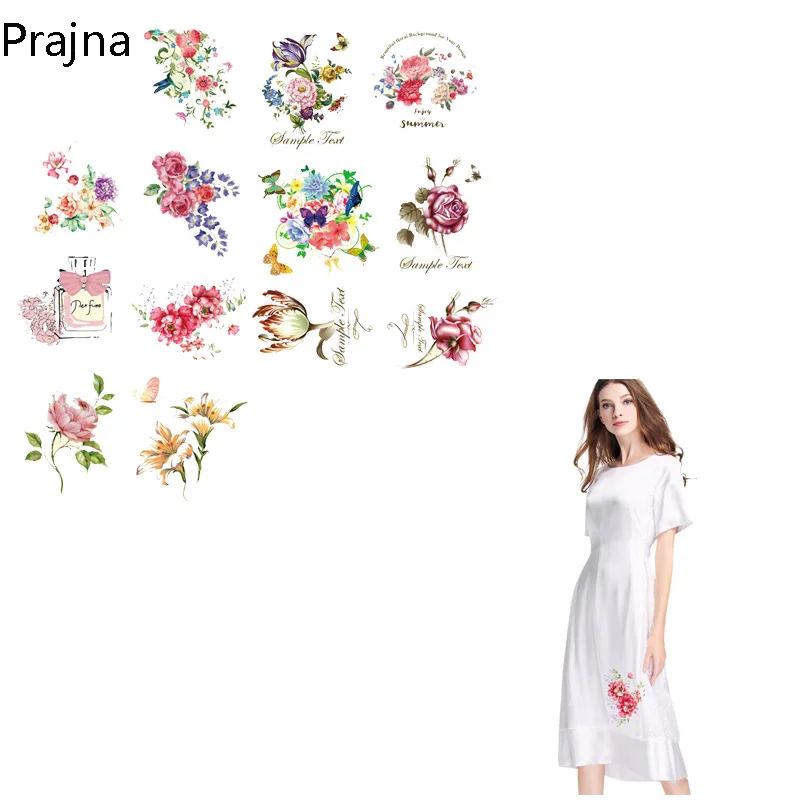 

Prajna Butterfly Rose Flower Patch Iron On Transfer Patches For T-Shirt Clothes Heat Transfer Stickers Applique A-level Washable