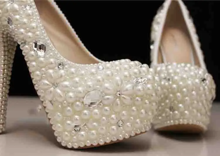 White High Heel Bridal Dress Shoes Imitation Pearl Shoes Lady Popular Formal Shoes Free Shipping Wedding Shoes