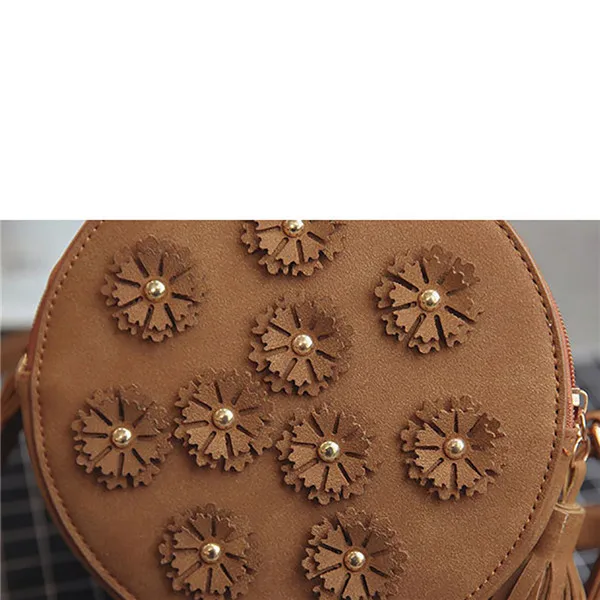 Женская сумка с цветочной кисточкой, модная сумка из искусственной кожи на одно плечо, маленькая круглая сумка с Диагональной молнией