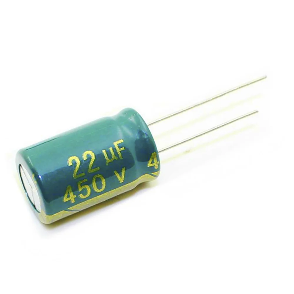 450V 22uF 13x21mm 100 шт./лот электролитический конденсатор с алюминиевой крышкой, 100V 250V 400V 450V 22 мкФ 47 мкФ 68 мкФ 100 мкФ 220 мкФ 330 мкФ 470 мкФ 1000 мкФ высокое частоте низкое сопротивление - Цвет: 450V 22uF 13x21mm