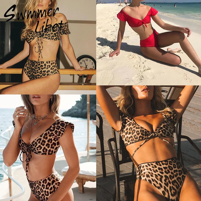 Ruffle Off Shoulder Red Bikini High Waist push up Swimsuit Retro swimwear women 2018 tie up bathing suit women Two-Piece Suits Ruffle Off Shoulder Red Bikini High Waist push up Swimsuit Retro swimwear women 2018 tie up bathing suit women Two-Piece Suits