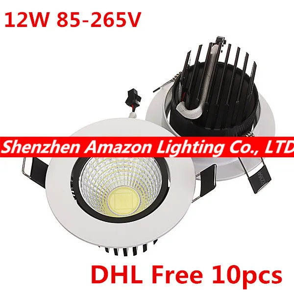 

10pcs 12W COB led ceiling Downlight recessed LED COB Down Light with driver 85-265V DHL/Fedex Free Shipping