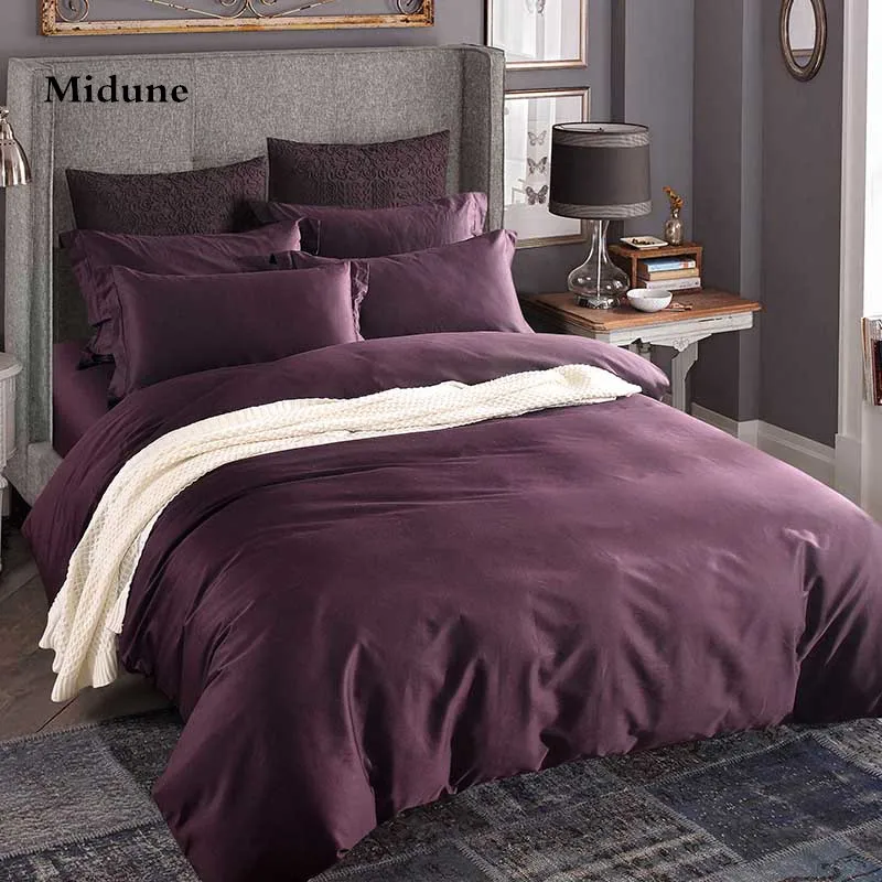 

100%Long-staple cotton Solid color satin-like cotton fabric bedding set kingQueen bed linen bed set sheet duvet cover pillowcase