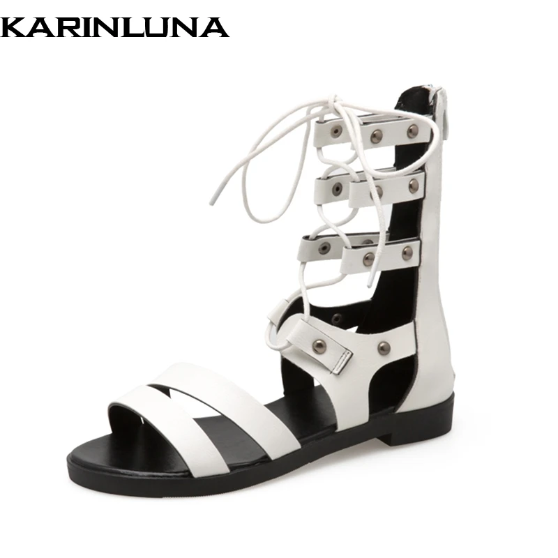 

Karinluna New Hot Sale Leisure cross-tied Gladiator Sandals Women Shoes Flat With Rome Style Beach Vacation Woman Shoes Sandals