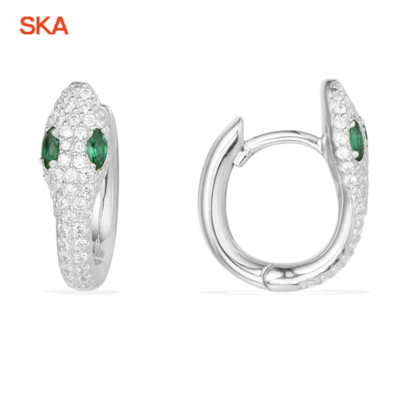 

SKA Brand Stud Earrings For Women Trendy Silver 925 Fine Jewelry Monaco Crystal Blue Eyes Snake Party Women's Earring AE10184XKG