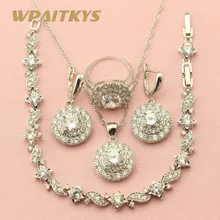 Изысканный белый кубический цирконий 925 Серебряные Ювелирные наборы для женщин вечерние Серьги Цепочка браслет ожерелье кулон кольцо коробка