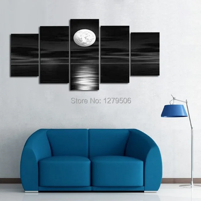 5 Pcs/set 100% Hand-painted Moon On The Sea Art Decoration Oil Painting Canvas Wall Pictures For Living Room | Дом и сад