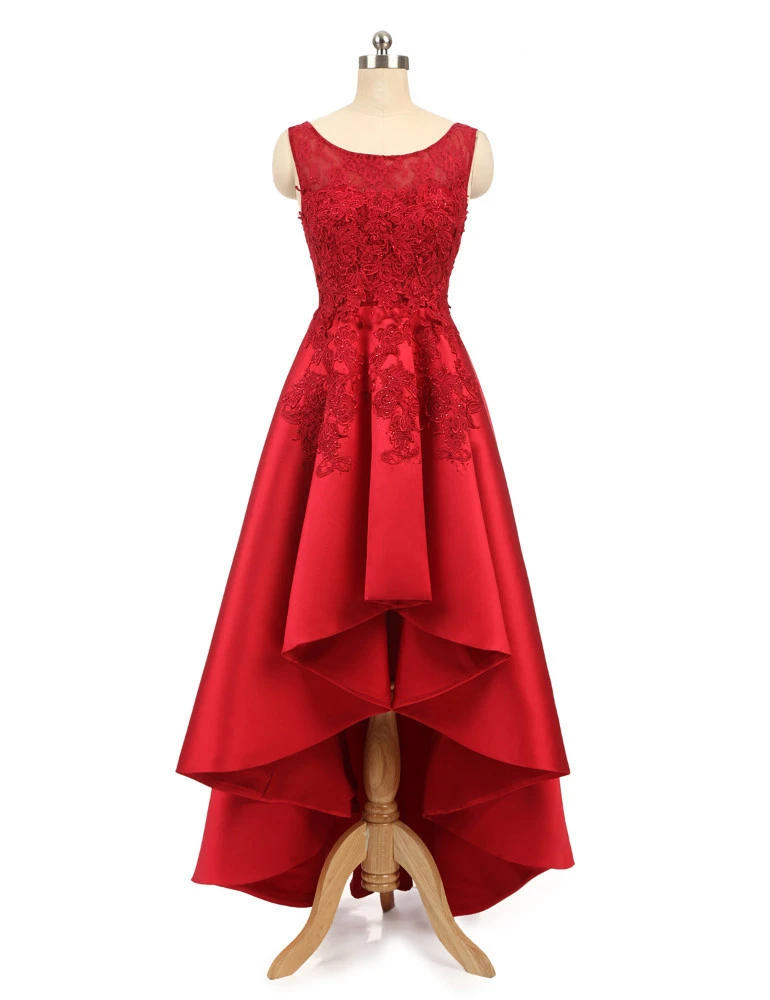 Vestido de noche asimétrico rojo 2018 para novia de viviansi, noche de moda con dobladillo bajo, bordado de encaje, Vestido largo de noche para mujer|Vestidos de noche| AliExpress