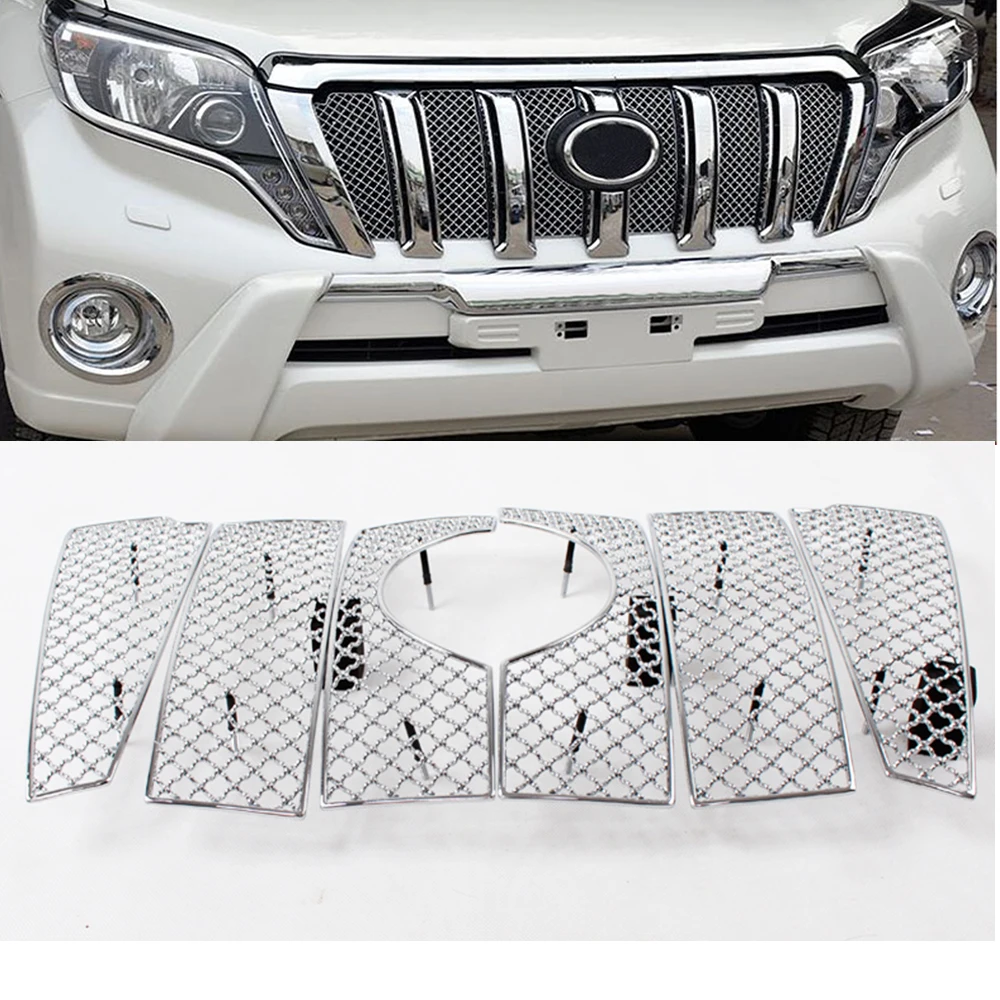 

6PCS Stainless Steel Front Grille Trims For Toyota Land Cruiser Prado 2014-2017 Front Grill Grille Cover Trim