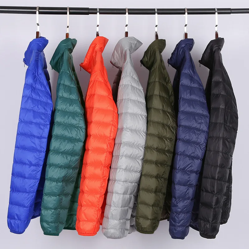 

Ultralight Men's Solid White Duck Down Jackets Male Short Stand Man Down Coats Garment Over size Hooded Outwear For Men Clothes