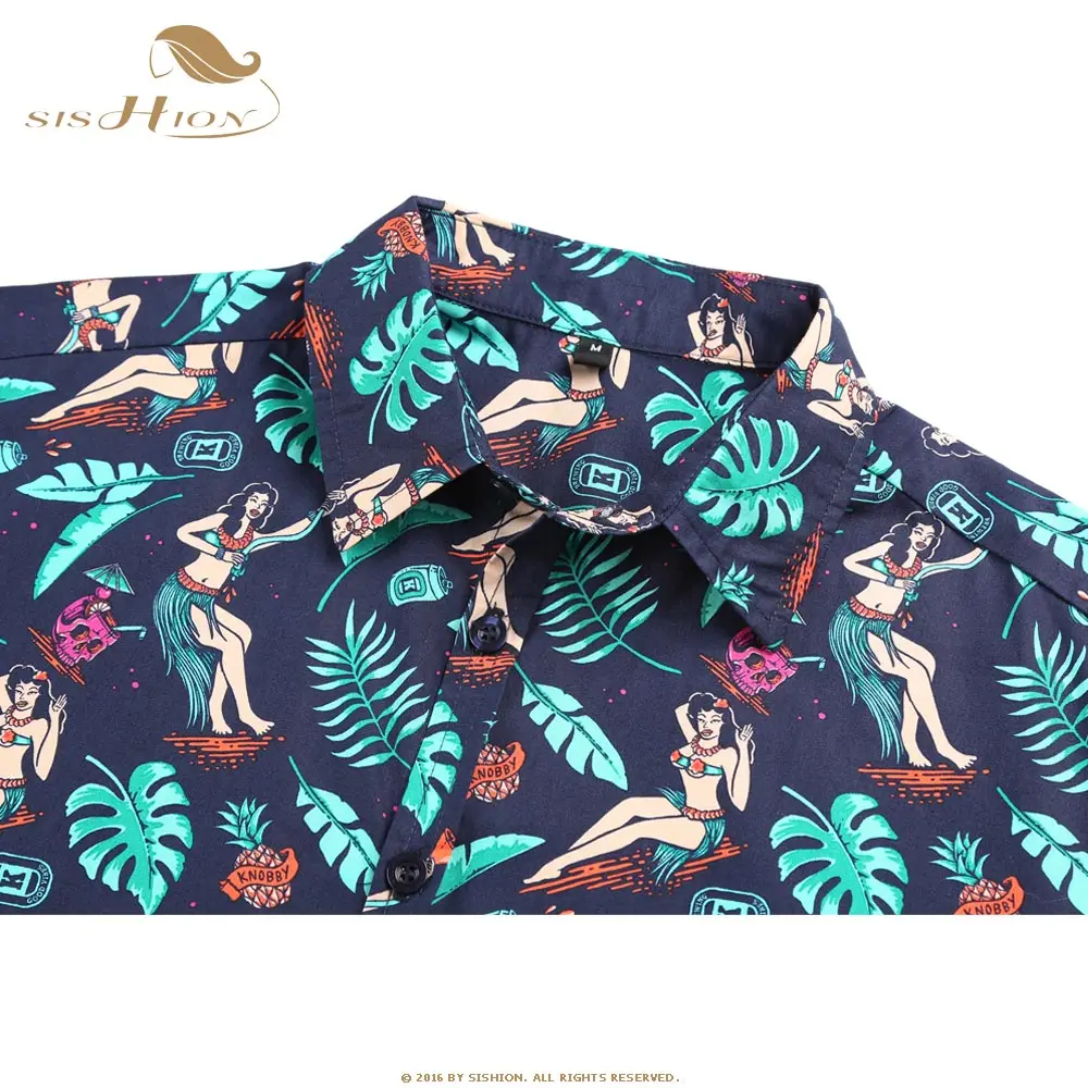 Хлопковая гавайская рубашка SISHION с коротким рукавом летняя пляжная повседневная