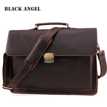 Черный Ангел Для мужчин Натуральная кожа Портфели Сумки для ноутбуков бизнес-Для мужчин сумки Винтаж плеча сумки для Для мужчин