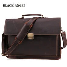 BLACK ANGEL Men genuine leather briefcases laptop bags business men handbags Vintage shoulder messenger bags for